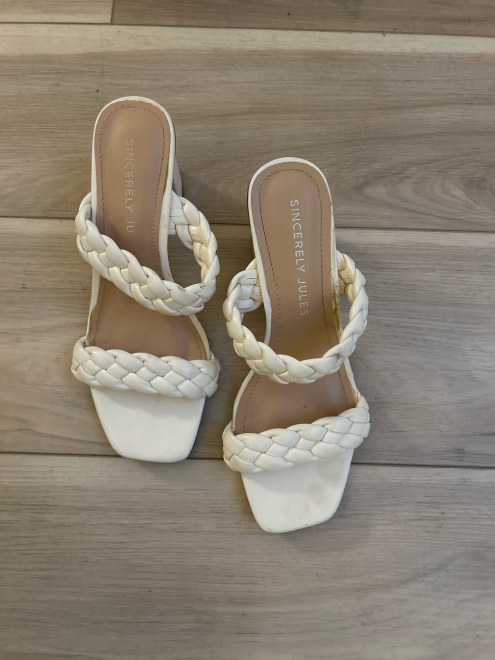Sincerely Jules Cream Braided Double-Strap Slide Heels
